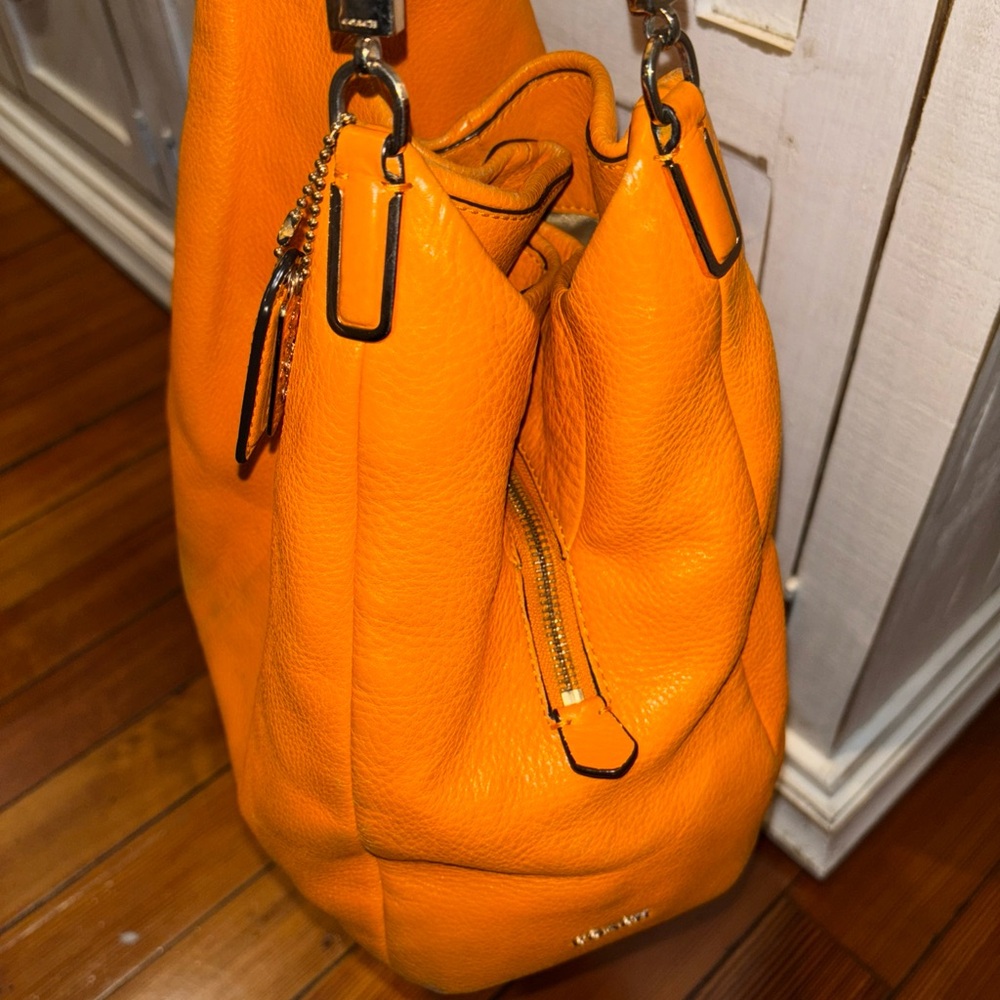 Coach Orange Hobo Shoulder Bag with Chain Strap - Picture 13 of 14